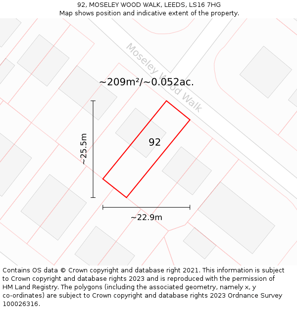 92, MOSELEY WOOD WALK, LEEDS, LS16 7HG: Plot and title map
