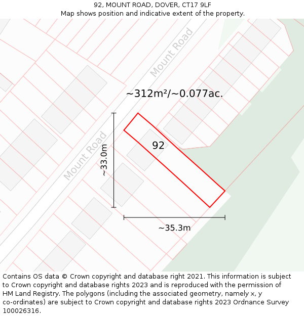 92, MOUNT ROAD, DOVER, CT17 9LF: Plot and title map