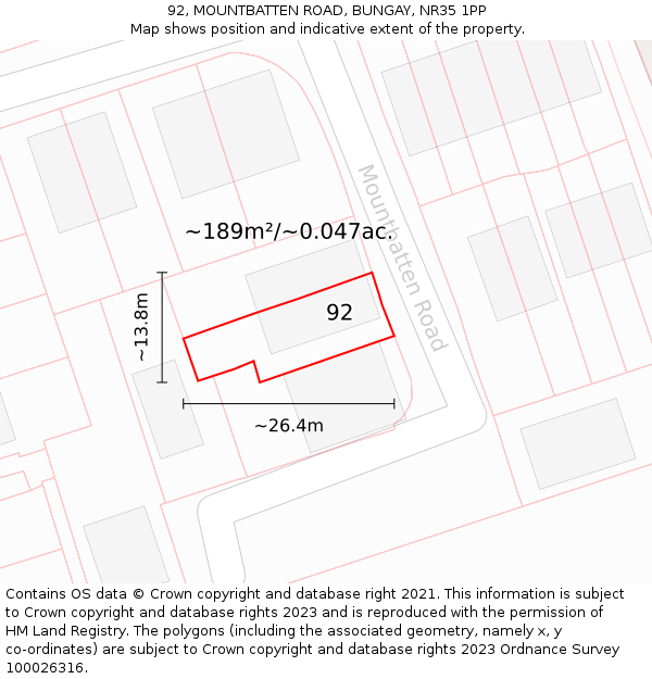 92, MOUNTBATTEN ROAD, BUNGAY, NR35 1PP: Plot and title map