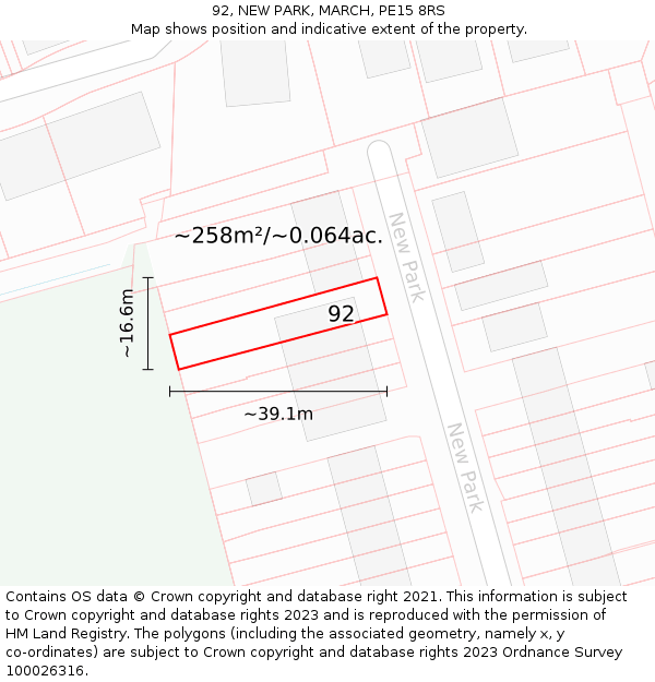 92, NEW PARK, MARCH, PE15 8RS: Plot and title map