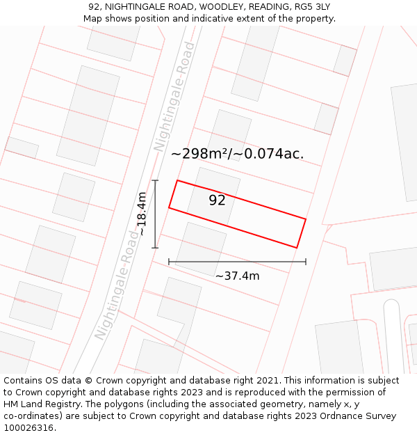 92, NIGHTINGALE ROAD, WOODLEY, READING, RG5 3LY: Plot and title map