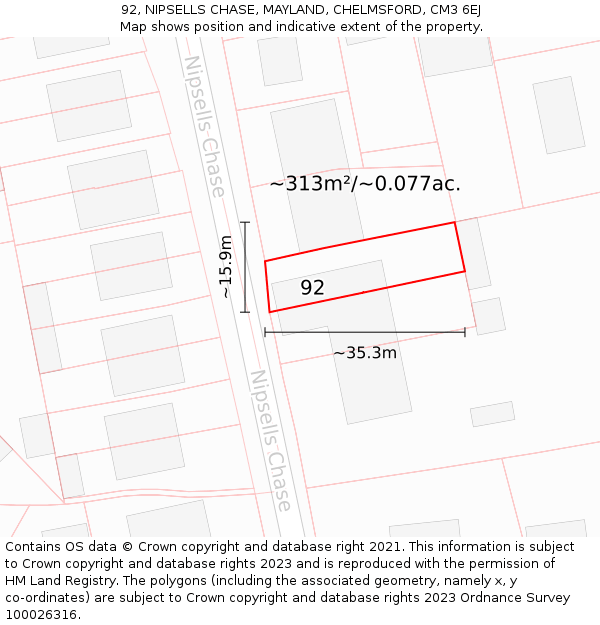 92, NIPSELLS CHASE, MAYLAND, CHELMSFORD, CM3 6EJ: Plot and title map