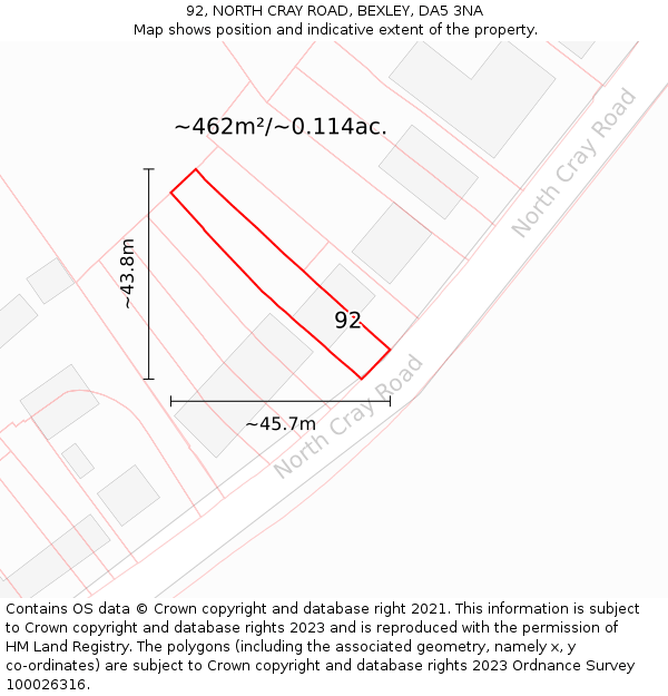 92, NORTH CRAY ROAD, BEXLEY, DA5 3NA: Plot and title map