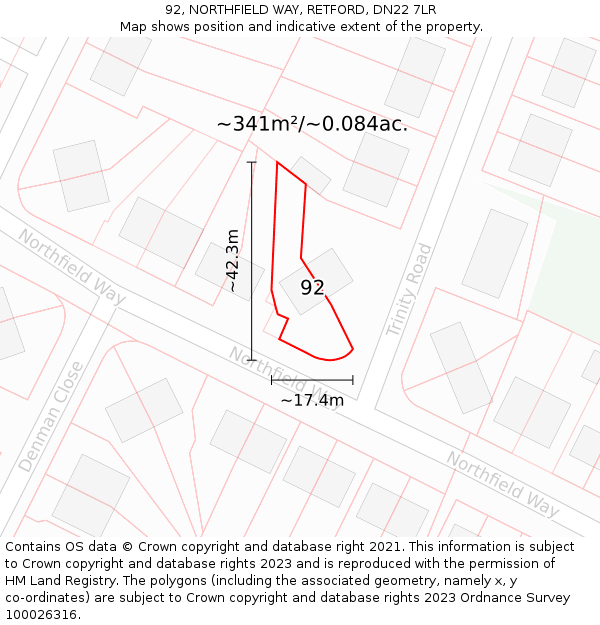 92, NORTHFIELD WAY, RETFORD, DN22 7LR: Plot and title map