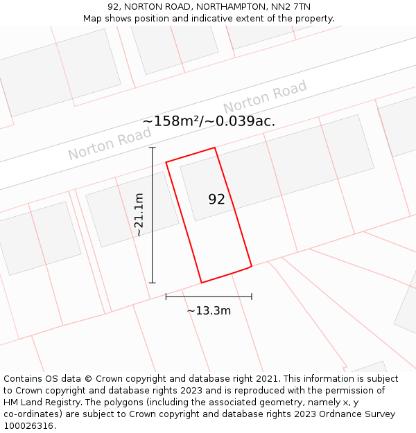 92, NORTON ROAD, NORTHAMPTON, NN2 7TN: Plot and title map