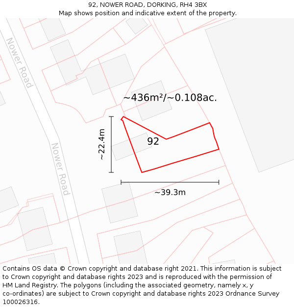 92, NOWER ROAD, DORKING, RH4 3BX: Plot and title map