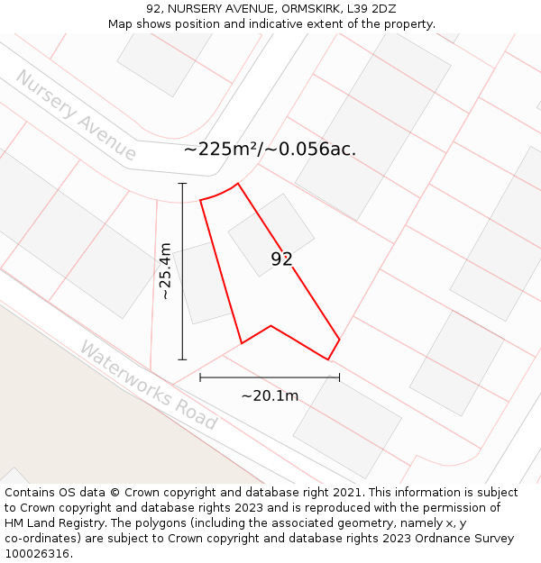 92, NURSERY AVENUE, ORMSKIRK, L39 2DZ: Plot and title map