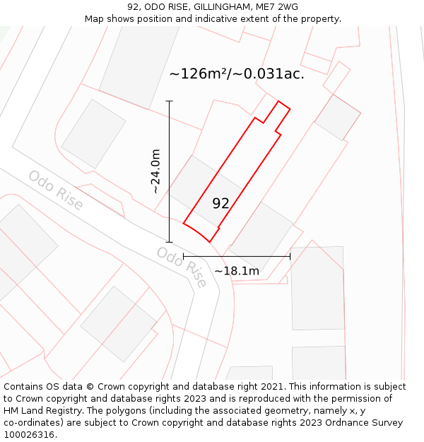 92, ODO RISE, GILLINGHAM, ME7 2WG: Plot and title map