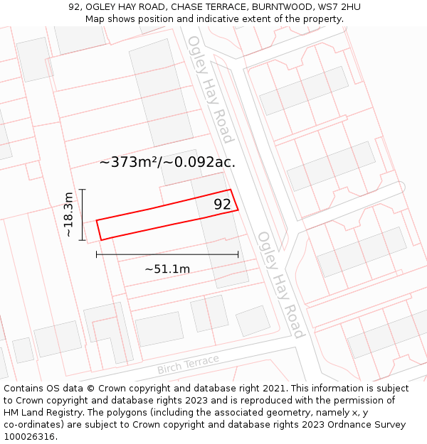 92, OGLEY HAY ROAD, CHASE TERRACE, BURNTWOOD, WS7 2HU: Plot and title map
