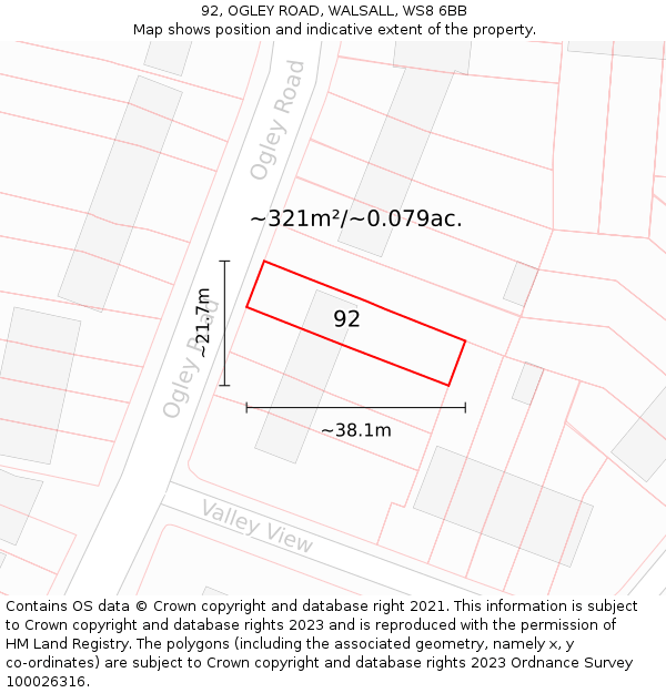 92, OGLEY ROAD, WALSALL, WS8 6BB: Plot and title map