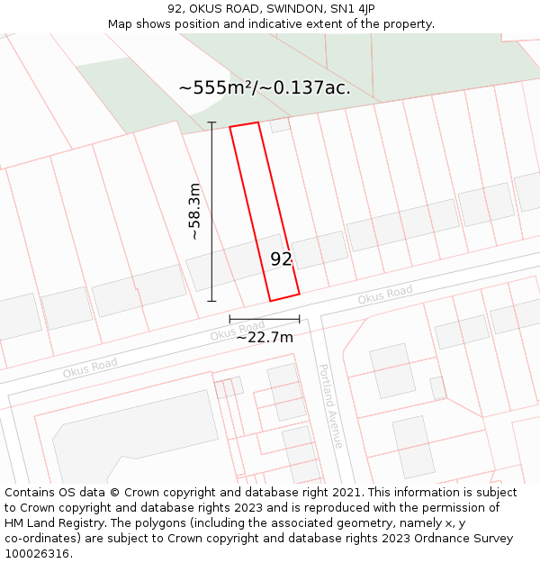 92, OKUS ROAD, SWINDON, SN1 4JP: Plot and title map