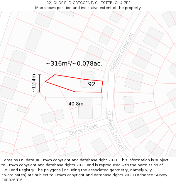 92, OLDFIELD CRESCENT, CHESTER, CH4 7PF: Plot and title map