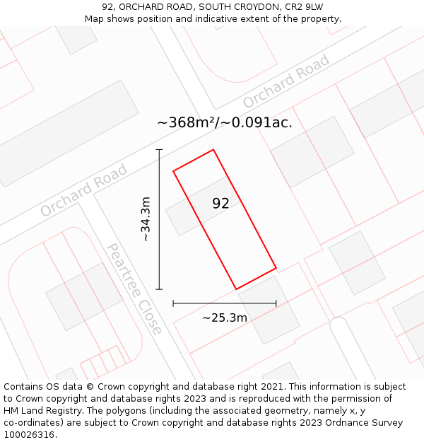 92, ORCHARD ROAD, SOUTH CROYDON, CR2 9LW: Plot and title map