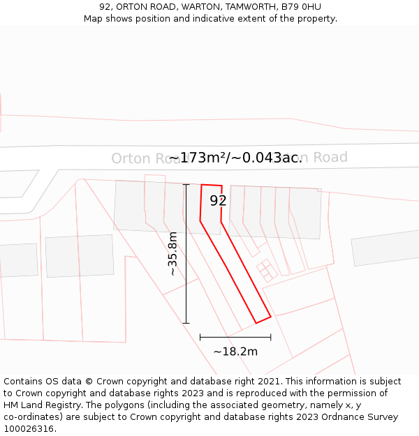 92, ORTON ROAD, WARTON, TAMWORTH, B79 0HU: Plot and title map