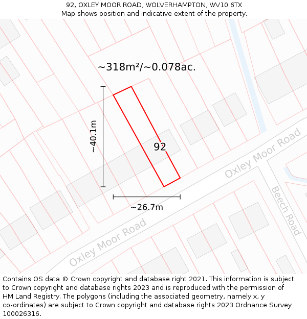 92, OXLEY MOOR ROAD, WOLVERHAMPTON, WV10 6TX: Plot and title map