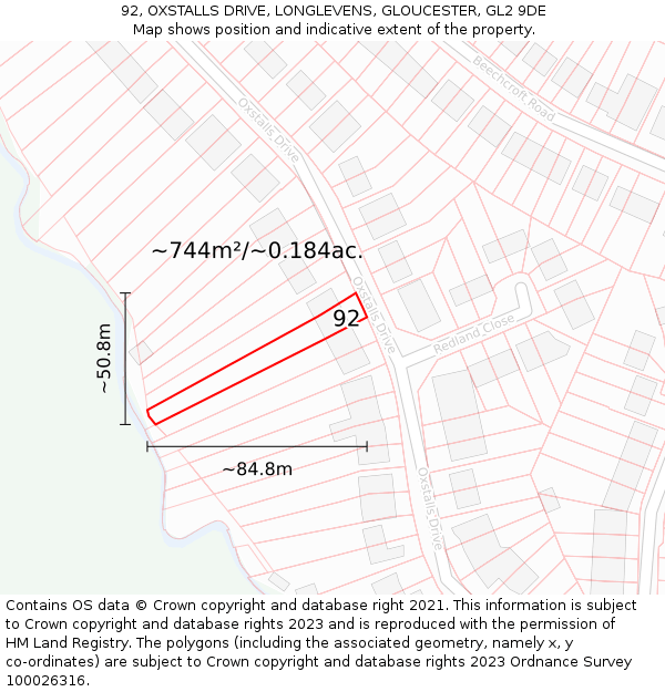 92, OXSTALLS DRIVE, LONGLEVENS, GLOUCESTER, GL2 9DE: Plot and title map