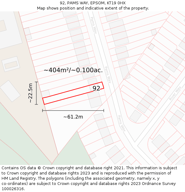 92, PAMS WAY, EPSOM, KT19 0HX: Plot and title map