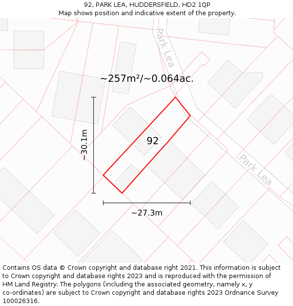 92, PARK LEA, HUDDERSFIELD, HD2 1QP: Plot and title map