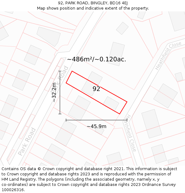 92, PARK ROAD, BINGLEY, BD16 4EJ: Plot and title map