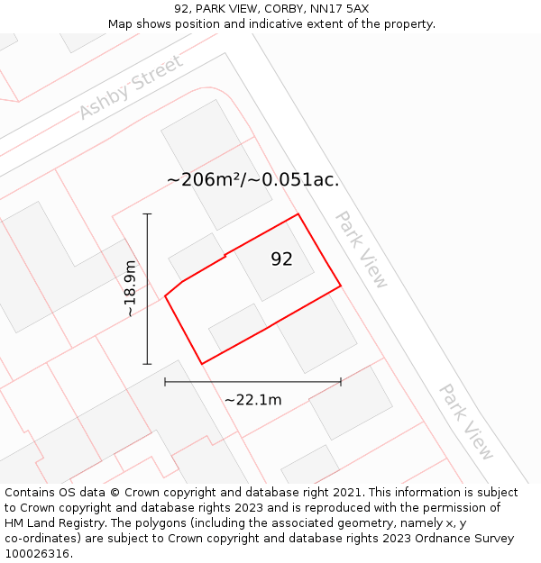 92, PARK VIEW, CORBY, NN17 5AX: Plot and title map