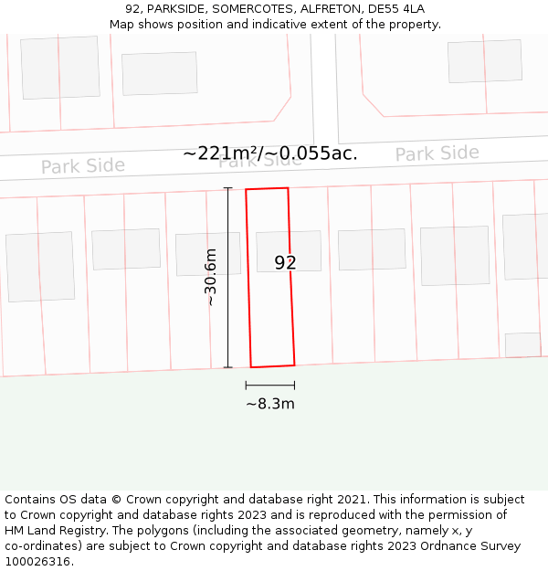 92, PARKSIDE, SOMERCOTES, ALFRETON, DE55 4LA: Plot and title map
