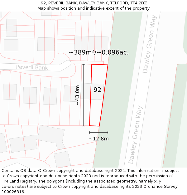 92, PEVERIL BANK, DAWLEY BANK, TELFORD, TF4 2BZ: Plot and title map