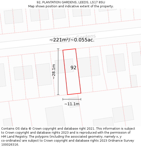 92, PLANTATION GARDENS, LEEDS, LS17 8SU: Plot and title map