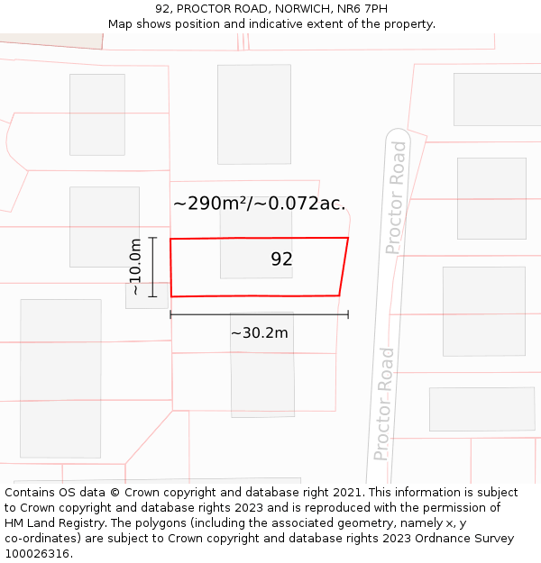 92, PROCTOR ROAD, NORWICH, NR6 7PH: Plot and title map