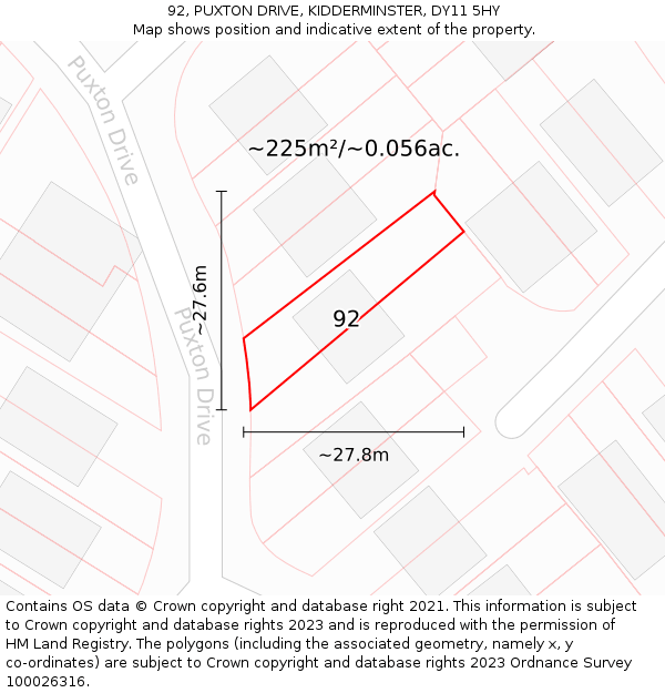 92, PUXTON DRIVE, KIDDERMINSTER, DY11 5HY: Plot and title map