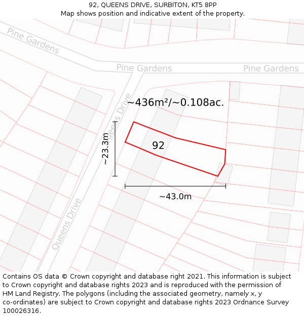 92, QUEENS DRIVE, SURBITON, KT5 8PP: Plot and title map