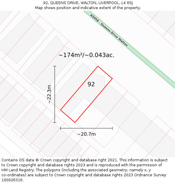 92, QUEENS DRIVE, WALTON, LIVERPOOL, L4 6SJ: Plot and title map