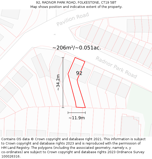 92, RADNOR PARK ROAD, FOLKESTONE, CT19 5BT: Plot and title map