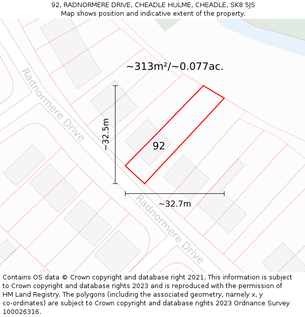 92, RADNORMERE DRIVE, CHEADLE HULME, CHEADLE, SK8 5JS: Plot and title map