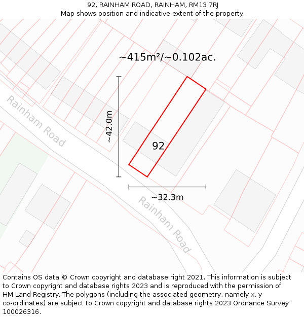 92, RAINHAM ROAD, RAINHAM, RM13 7RJ: Plot and title map
