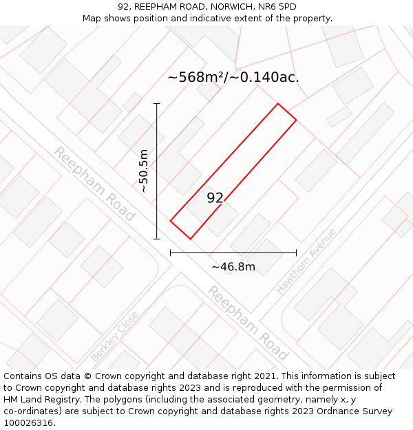 92, REEPHAM ROAD, NORWICH, NR6 5PD: Plot and title map