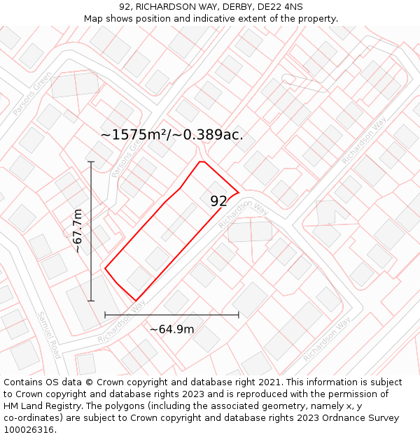 92, RICHARDSON WAY, DERBY, DE22 4NS: Plot and title map