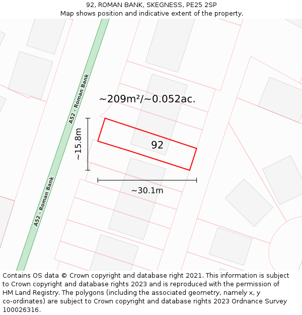 92, ROMAN BANK, SKEGNESS, PE25 2SP: Plot and title map