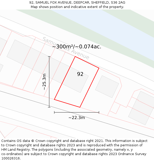92, SAMUEL FOX AVENUE, DEEPCAR, SHEFFIELD, S36 2AG: Plot and title map