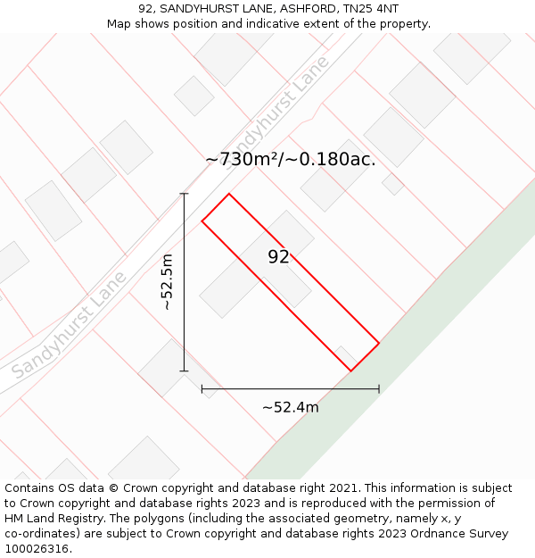 92, SANDYHURST LANE, ASHFORD, TN25 4NT: Plot and title map
