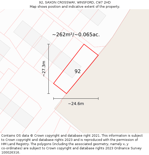 92, SAXON CROSSWAY, WINSFORD, CW7 2HD: Plot and title map