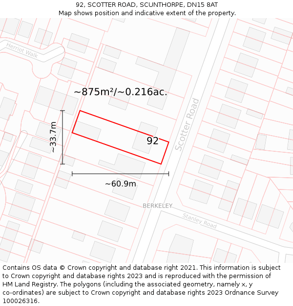 92, SCOTTER ROAD, SCUNTHORPE, DN15 8AT: Plot and title map