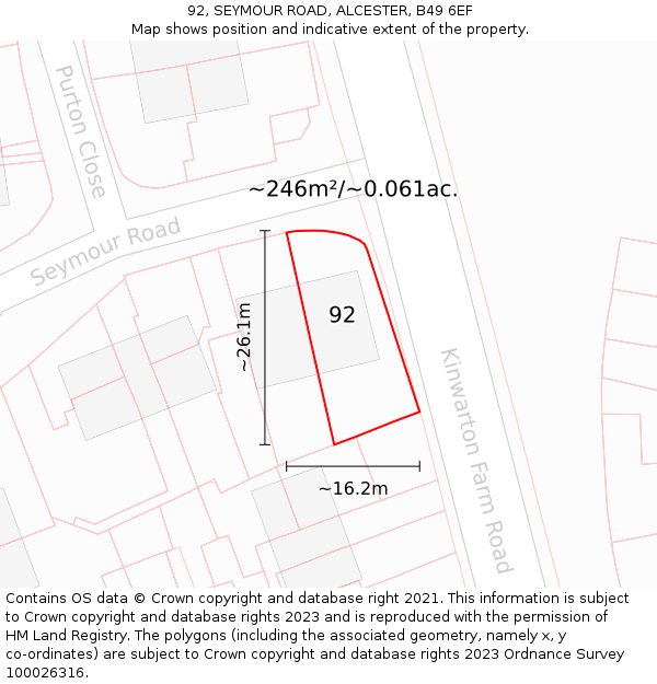 92, SEYMOUR ROAD, ALCESTER, B49 6EF: Plot and title map