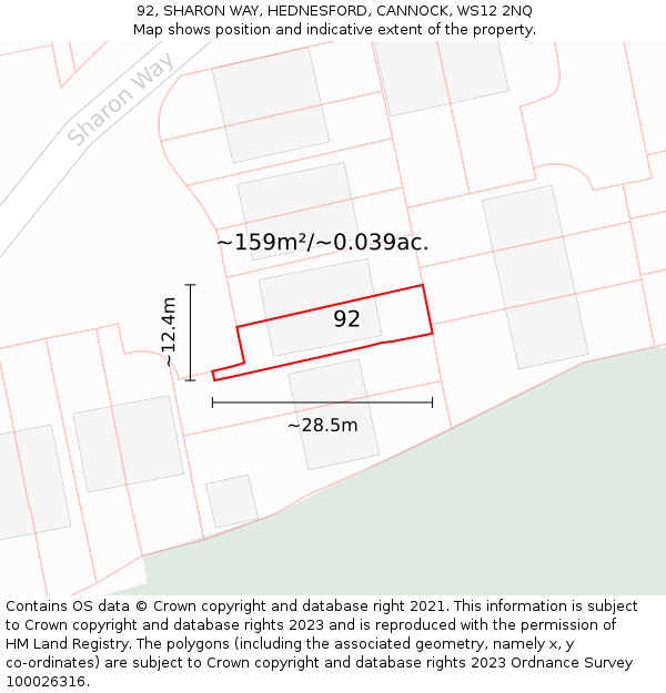 92, SHARON WAY, HEDNESFORD, CANNOCK, WS12 2NQ: Plot and title map