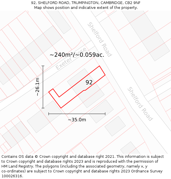 92, SHELFORD ROAD, TRUMPINGTON, CAMBRIDGE, CB2 9NF: Plot and title map