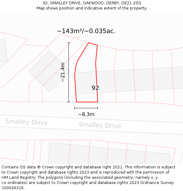 92, SMALLEY DRIVE, OAKWOOD, DERBY, DE21 2SQ: Plot and title map