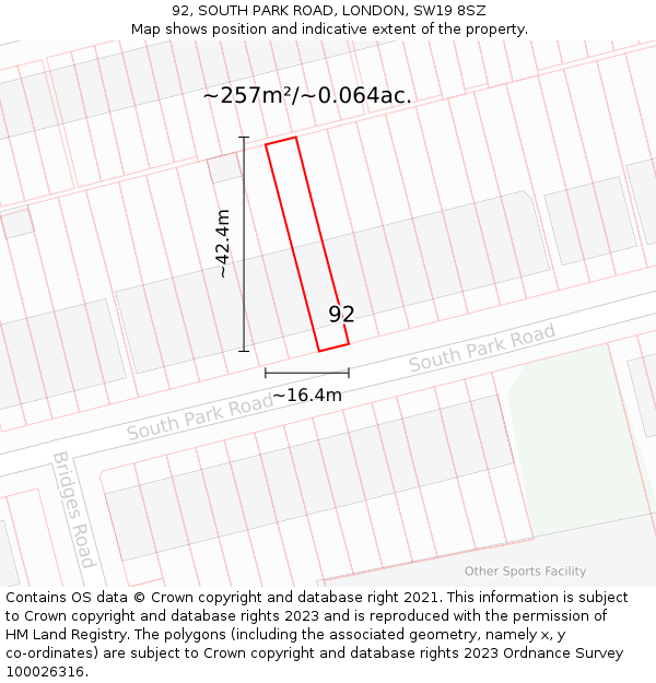 92, SOUTH PARK ROAD, LONDON, SW19 8SZ: Plot and title map