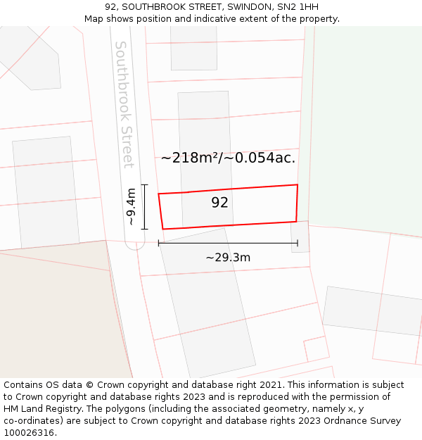 92, SOUTHBROOK STREET, SWINDON, SN2 1HH: Plot and title map