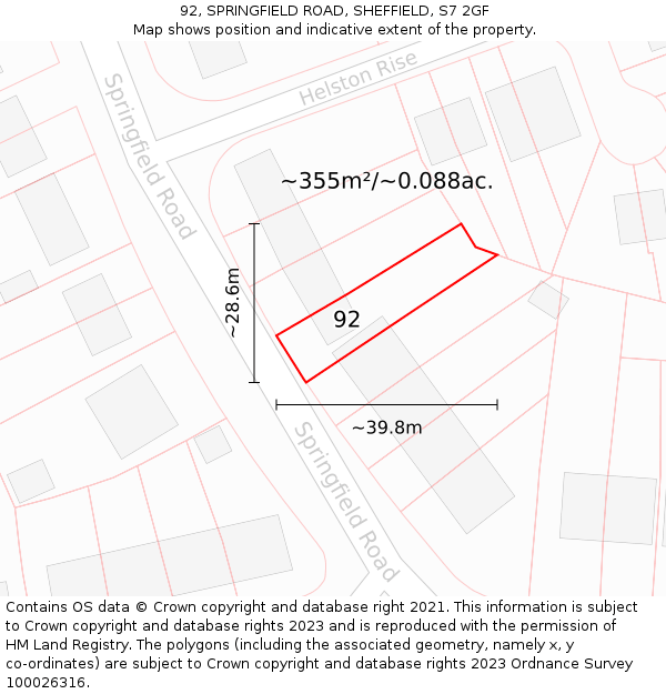 92, SPRINGFIELD ROAD, SHEFFIELD, S7 2GF: Plot and title map