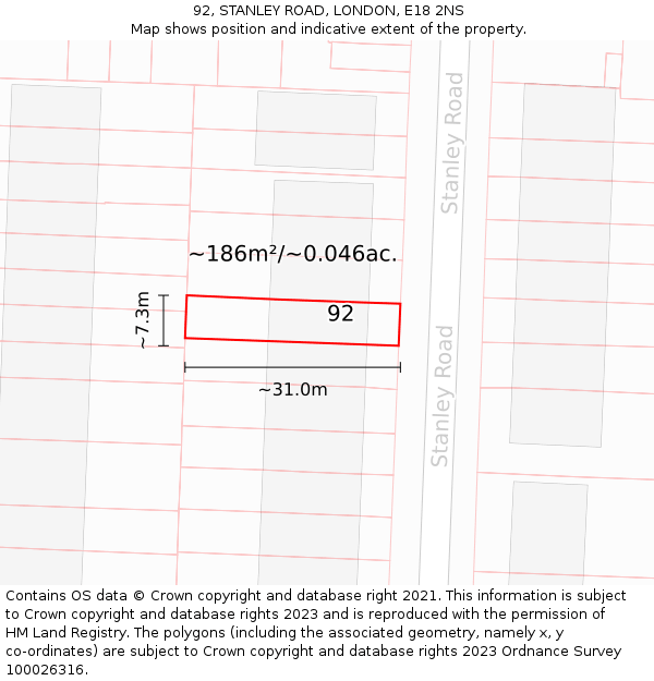92, STANLEY ROAD, LONDON, E18 2NS: Plot and title map