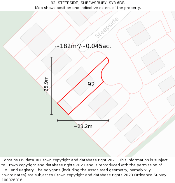 92, STEEPSIDE, SHREWSBURY, SY3 6DR: Plot and title map